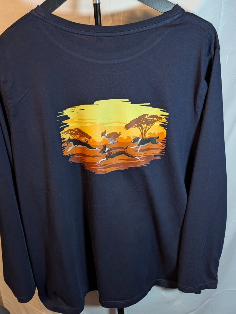 Basenji Lovers Land's End 2XL Long Sleeve Navy Blue T-Shirt Basenjis Running